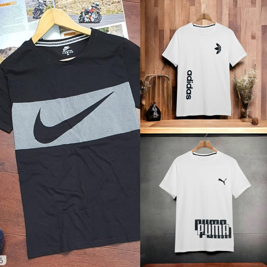 Men's Round Neck Printed T Shirt ( Black & White- Pack of 3 )